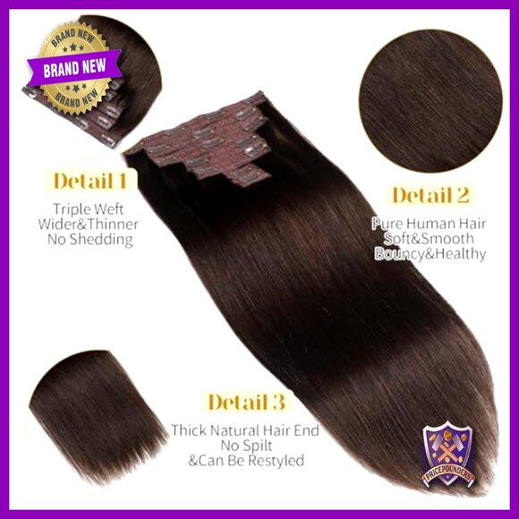 20 Inch Clip-In Human Hair Extensions, 7pc Set for Volume & Length main image 4